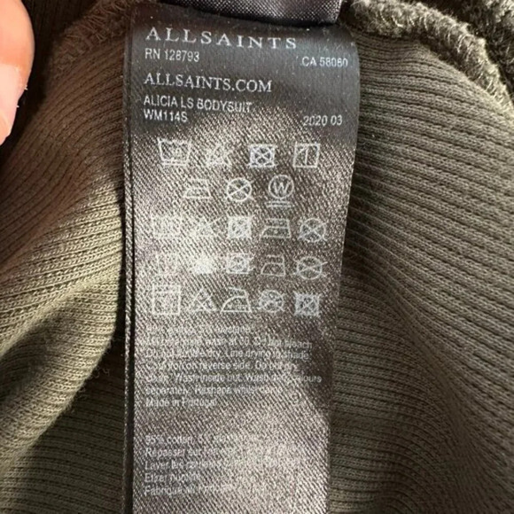 ALLSAINTS Alicia Round Neck 1/4 Zip Long Sleeve Bodysuit Utility Green US 2 - Picture 13 of 14